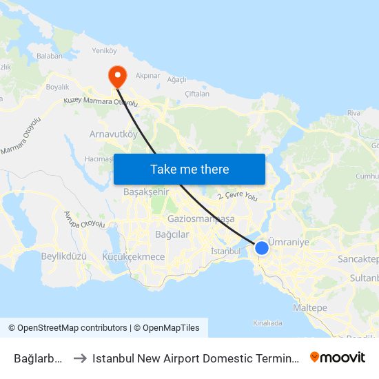 Bağlarbaşı to Istanbul New Airport Domestic Terminal G map