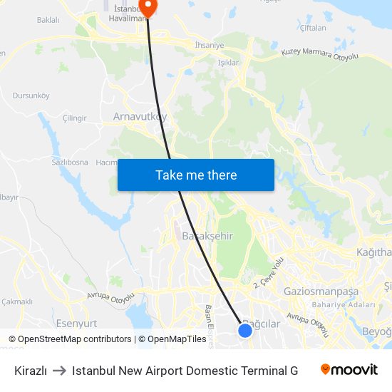 Kirazlı to Istanbul New Airport Domestic Terminal G map