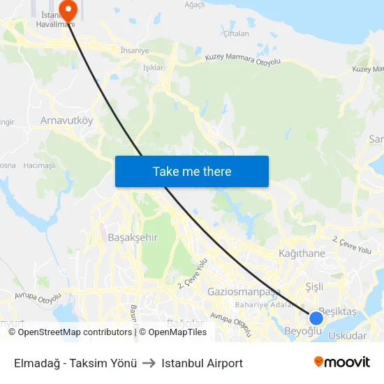 Elmadağ - Taksim Yönü to Istanbul Airport map