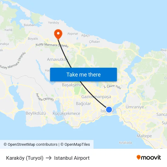 Karaköy (Turyol) to Istanbul Airport map