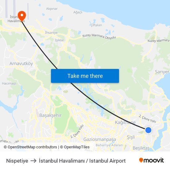 Nispetiye to İstanbul Havalimanı / Istanbul Airport map