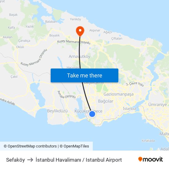 Sefaköy to İstanbul Havalimanı / Istanbul Airport map