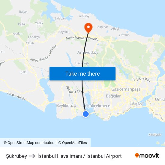 Şükrübey to İstanbul Havalimanı / Istanbul Airport map