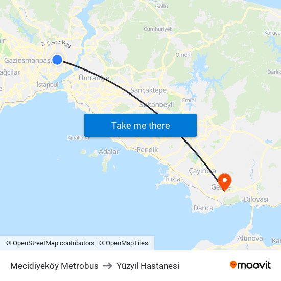 Mecidiyeköy Metrobus to Yüzyıl Hastanesi map