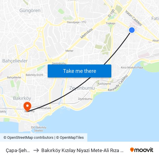 Çapa-Şehremini to Bakırköy Kızılay Niyazi Mete-Ali Rıza Mete Tıp Merkezi map