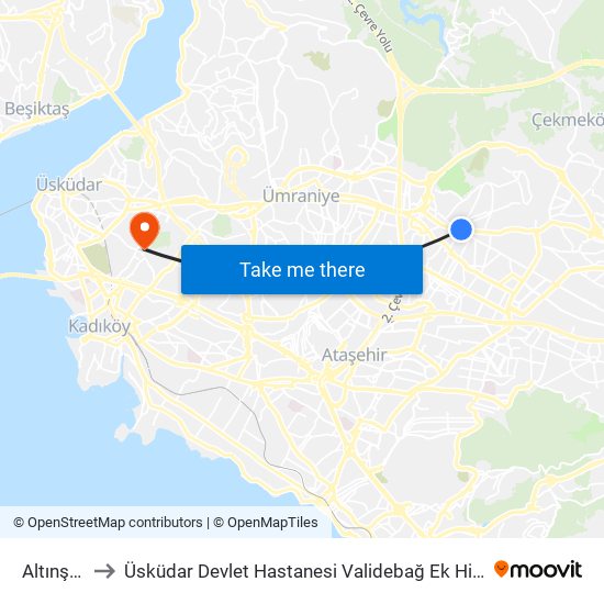 Altınşehir to Üsküdar Devlet Hastanesi Validebağ Ek Hizmet Binası map