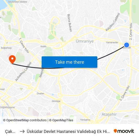 Çakmak to Üsküdar Devlet Hastanesi Validebağ Ek Hizmet Binası map