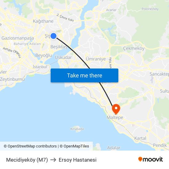 Mecidiyeköy (M7) to Ersoy Hastanesi map