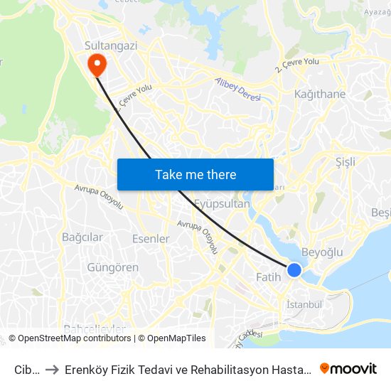 Cibali to Erenköy Fizik Tedavi ve Rehabilitasyon Hastanesi-ACİL map