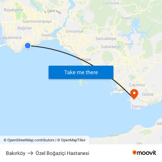 Bakırköy to Özel Boğaziçi Hastanesi map