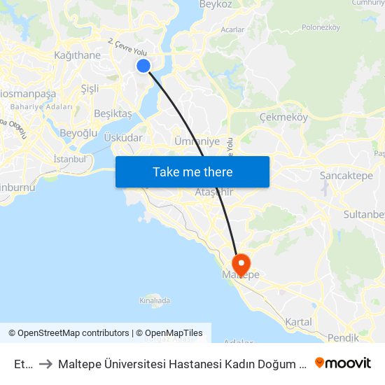 Etiler to Maltepe Üniversitesi Hastanesi Kadın Doğum ve Tüp Bebek Kliniği map