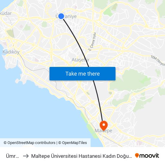 Ümraniye to Maltepe Üniversitesi Hastanesi Kadın Doğum ve Tüp Bebek Kliniği map