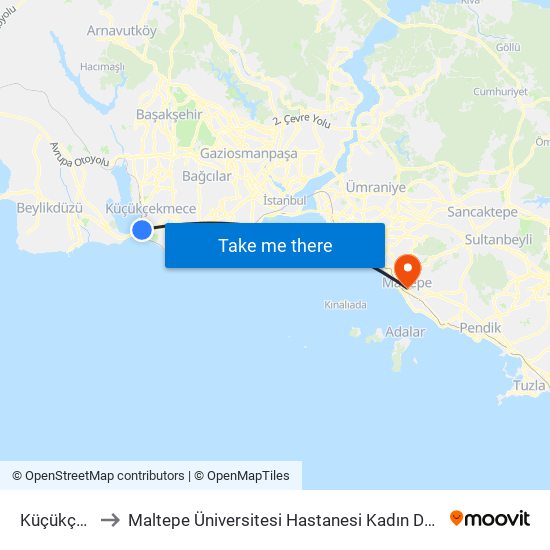 Küçükçekmece to Maltepe Üniversitesi Hastanesi Kadın Doğum ve Tüp Bebek Kliniği map