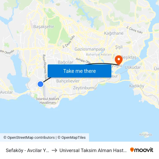 Sefaköy - Avcilar Yönü to Universal Taksim Alman Hastanesi map