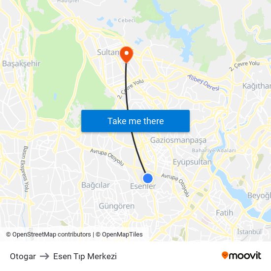 Otogar to Esen Tıp Merkezi map