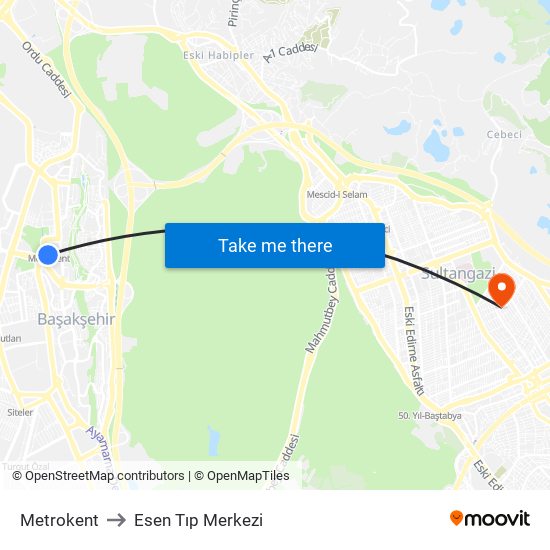 Metrokent to Esen Tıp Merkezi map