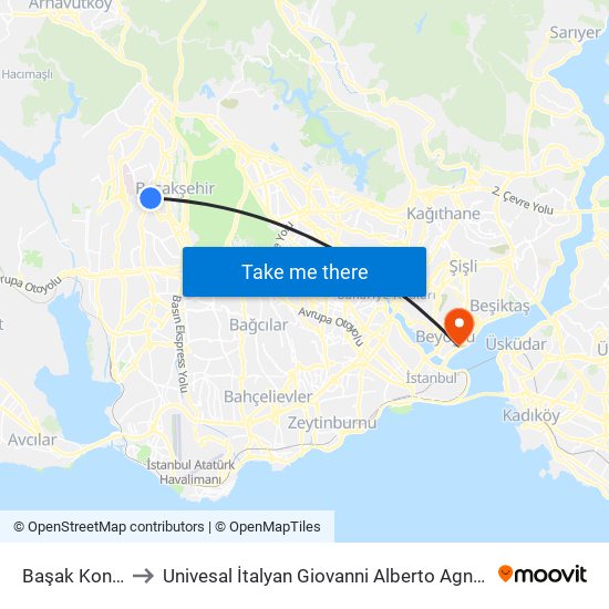 Başak Konutları to Univesal İtalyan Giovanni Alberto Agnelli Hastanesi map