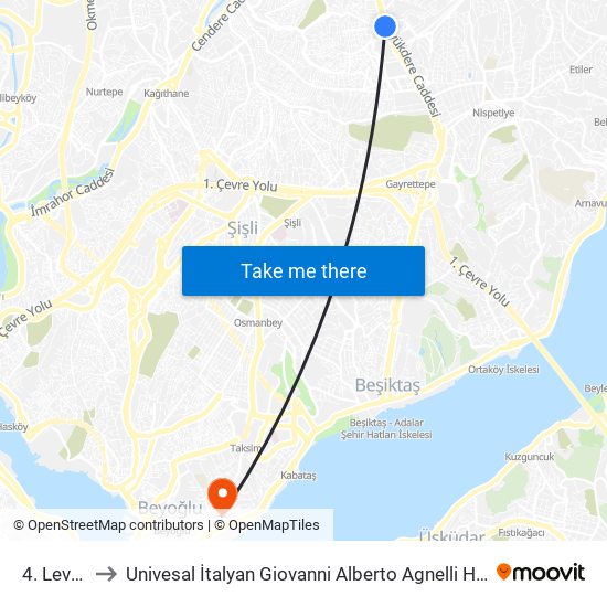 4. Levent to Univesal İtalyan Giovanni Alberto Agnelli Hastanesi map