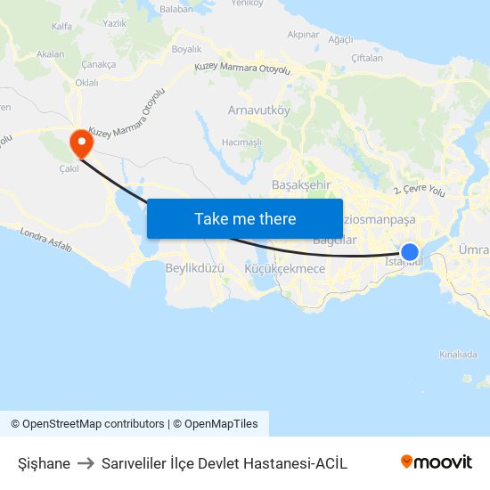 Şişhane to Sarıveliler İlçe Devlet Hastanesi-ACİL map