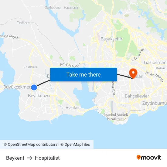 Beykent to Hospitalist map