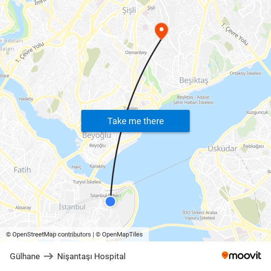 Gülhane to Nişantaşı Hospital map