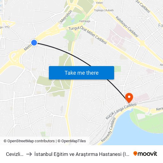 Cevizlibağ to İstanbul Eğitim ve Araştırma Hastanesi (Istanbul EAH) map