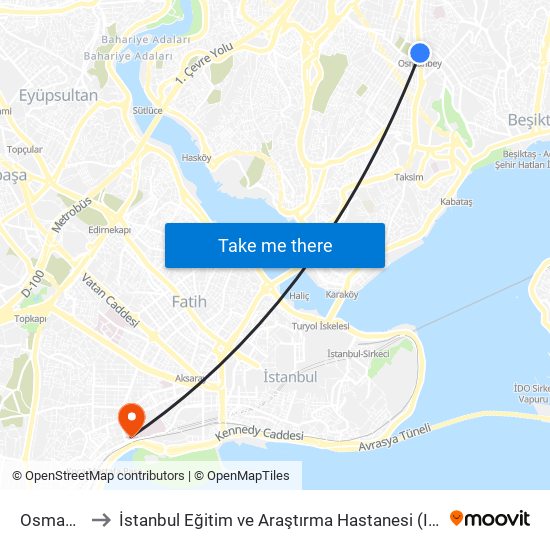 Osmanbey to İstanbul Eğitim ve Araştırma Hastanesi (Istanbul EAH) map