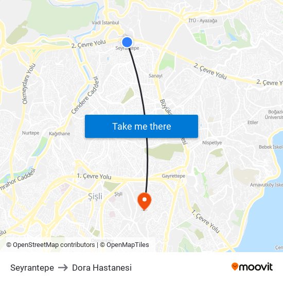 Seyrantepe to Dora Hastanesi map