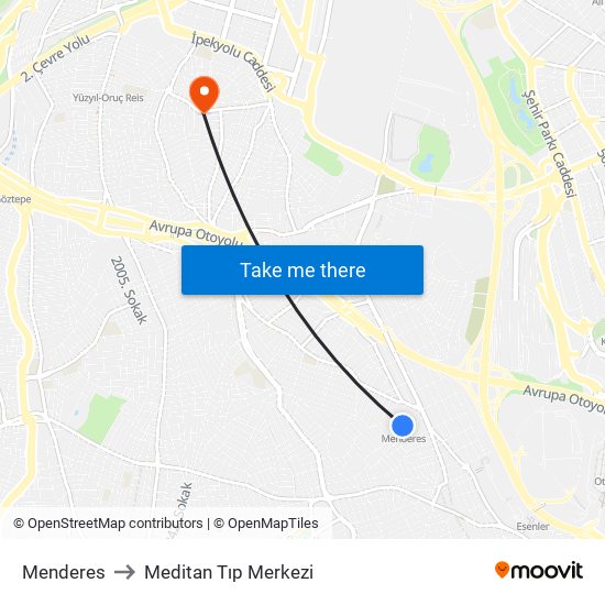 Menderes to Meditan Tıp Merkezi map