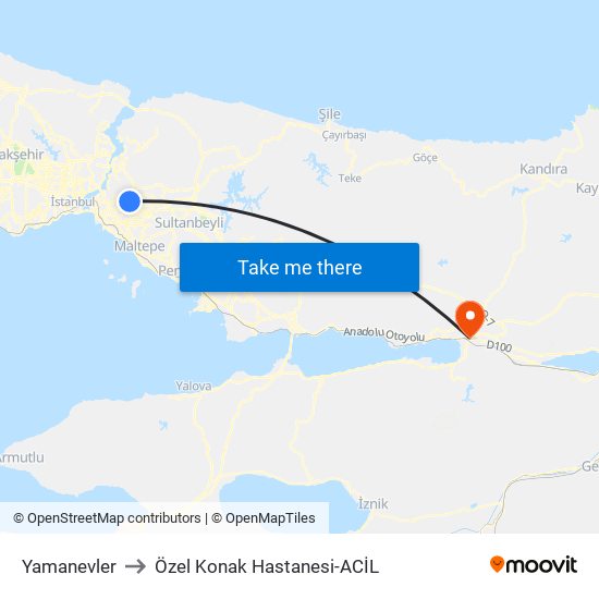 Yamanevler to Özel Konak Hastanesi-ACİL map