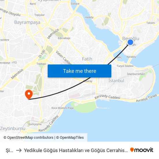 Şişhane to Yedikule Göğüs Hastalıkları ve Göğüs Cerrahisi Eğitim ve Araştırma Hastanesi (Yedikule Göğüs Hastal map