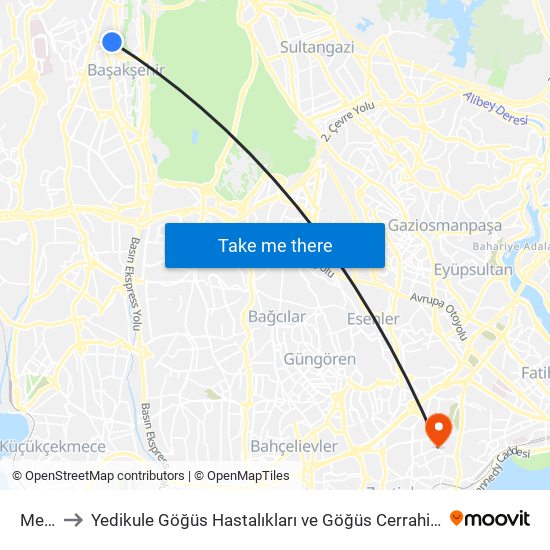 Metrokent to Yedikule Göğüs Hastalıkları ve Göğüs Cerrahisi Eğitim ve Araştırma Hastanesi (Yedikule Göğüs Hastal map