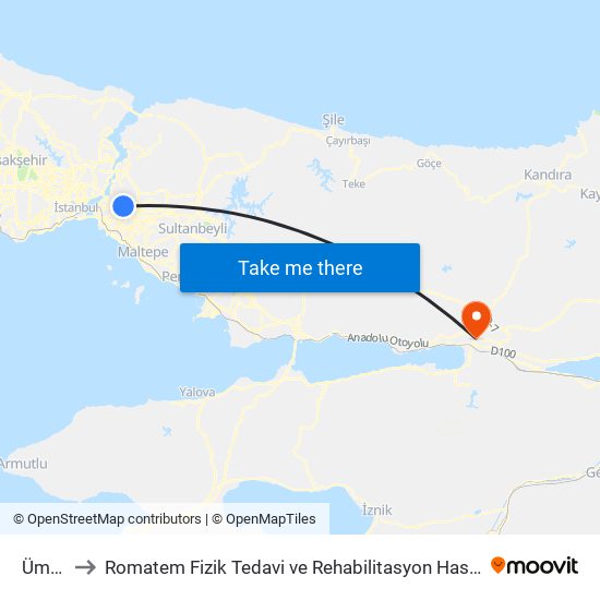 Ümraniye to Romatem Fizik Tedavi ve Rehabilitasyon Hastanesi (Romatem Fizik Tedavi Hast.) map