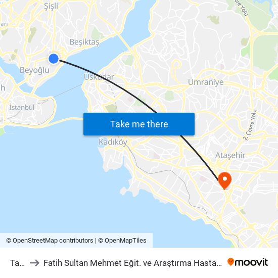 Taksim to Fatih Sultan Mehmet Eğit. ve Araştırma Hastanesi (Sultan Mehmet Eğ. & Araş. Hast.) map