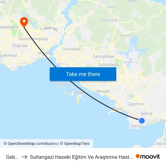 Gebze to Sultangazi Haseki Eğitim Ve Araştırma Hastanesi map