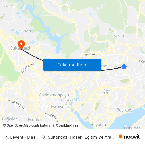 4. Levent - Maslak Yönü to Sultangazi Haseki Eğitim Ve Araştırma Hastanesi map