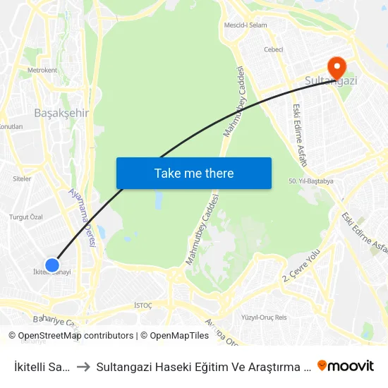 İkitelli Sanayi to Sultangazi Haseki Eğitim Ve Araştırma Hastanesi map