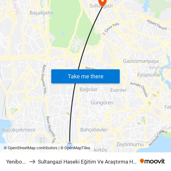 Yenibosna to Sultangazi Haseki Eğitim Ve Araştırma Hastanesi map