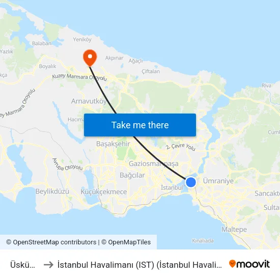 Üsküdar to İstanbul Havalimanı (IST) (İstanbul Havalimanı) map