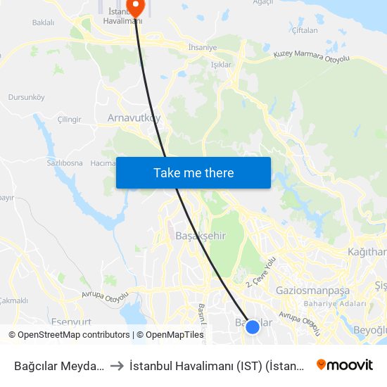 Bağcılar Meydan (M1b) to İstanbul Havalimanı (IST) (İstanbul Havalimanı) map