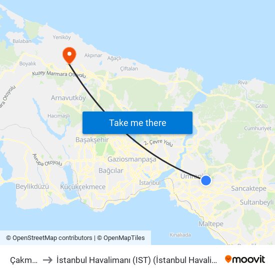 Çakmak to İstanbul Havalimanı (IST) (İstanbul Havalimanı) map