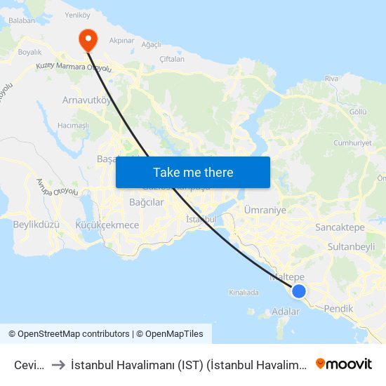 Cevizli to İstanbul Havalimanı (IST) (İstanbul Havalimanı) map