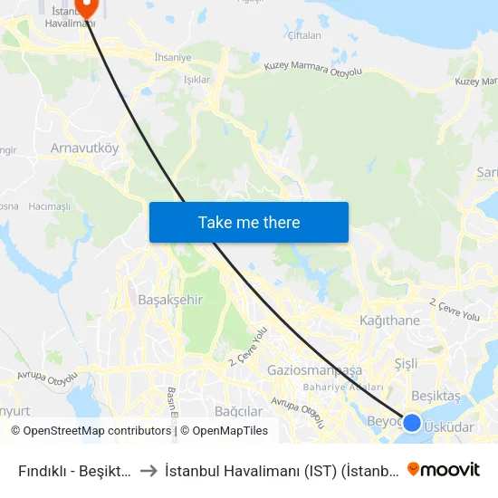 Fındıklı - Beşiktaş Yönü to İstanbul Havalimanı (IST) (İstanbul Havalimanı) map