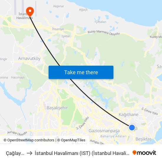 Çağlayan to İstanbul Havalimanı (IST) (İstanbul Havalimanı) map