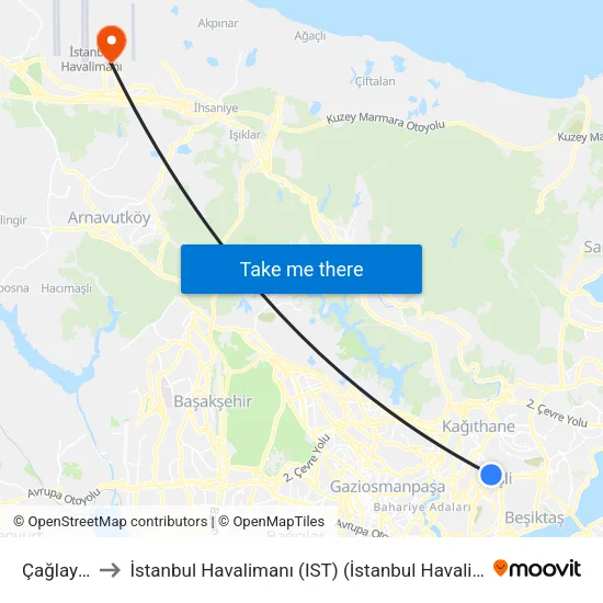 Çağlayan to İstanbul Havalimanı (IST) (İstanbul Havalimanı) map