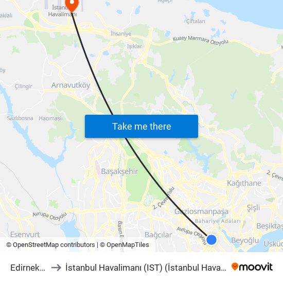 Edirnekapı to İstanbul Havalimanı (IST) (İstanbul Havalimanı) map