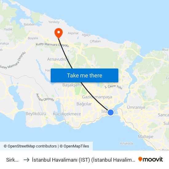 Sirkeci to İstanbul Havalimanı (IST) (İstanbul Havalimanı) map