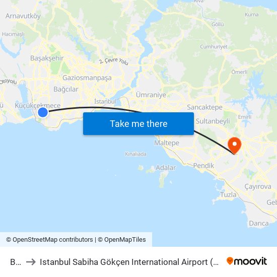 Beşyol to Istanbul Sabiha Gökçen International Airport (SAW) (İstanbul Sabiha Gökçen Uluslararası Havalimanı) map