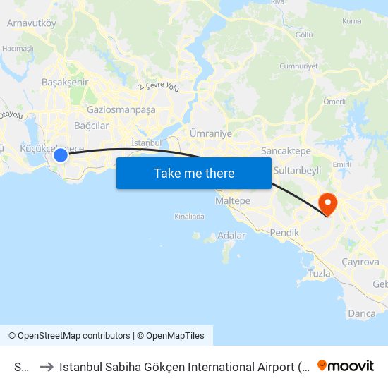 Sefaköy to Istanbul Sabiha Gökçen International Airport (SAW) (İstanbul Sabiha Gökçen Uluslararası Havalimanı) map