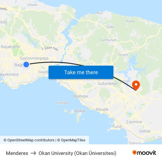 Menderes to Okan University (Okan Üniversitesi) map
